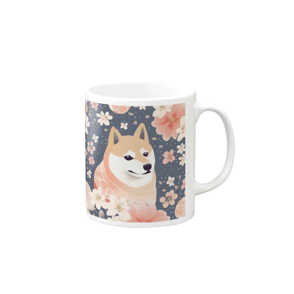 Grazing Wombatの日本画風、柴犬と桜２-Japanese-style painting of a Shiba Inu with cherry blossoms 2 Mug :right side of the handle