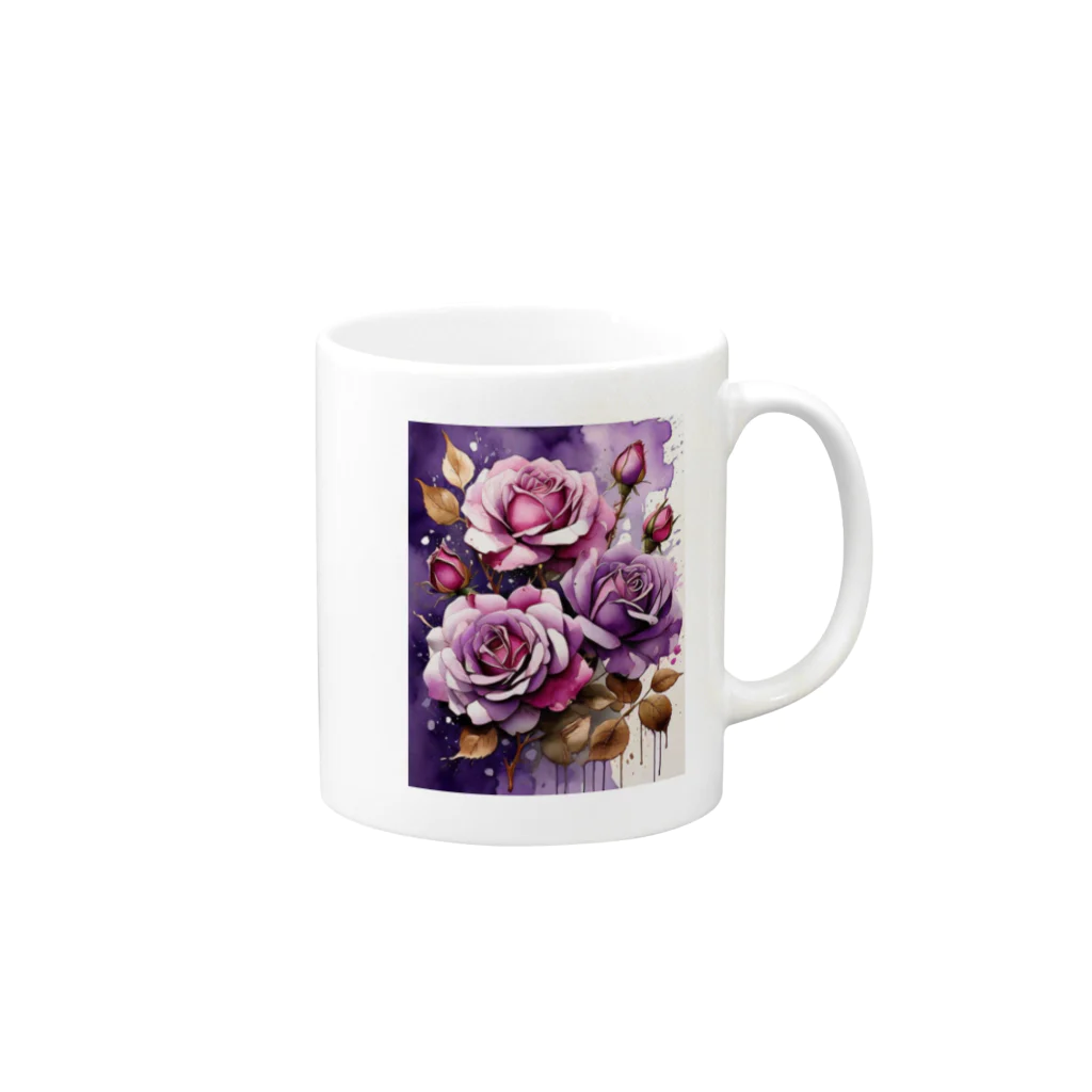 AQUAMETAVERSEのバラードのような薔薇の花　BLUE PLUM  691 Mug :right side of the handle