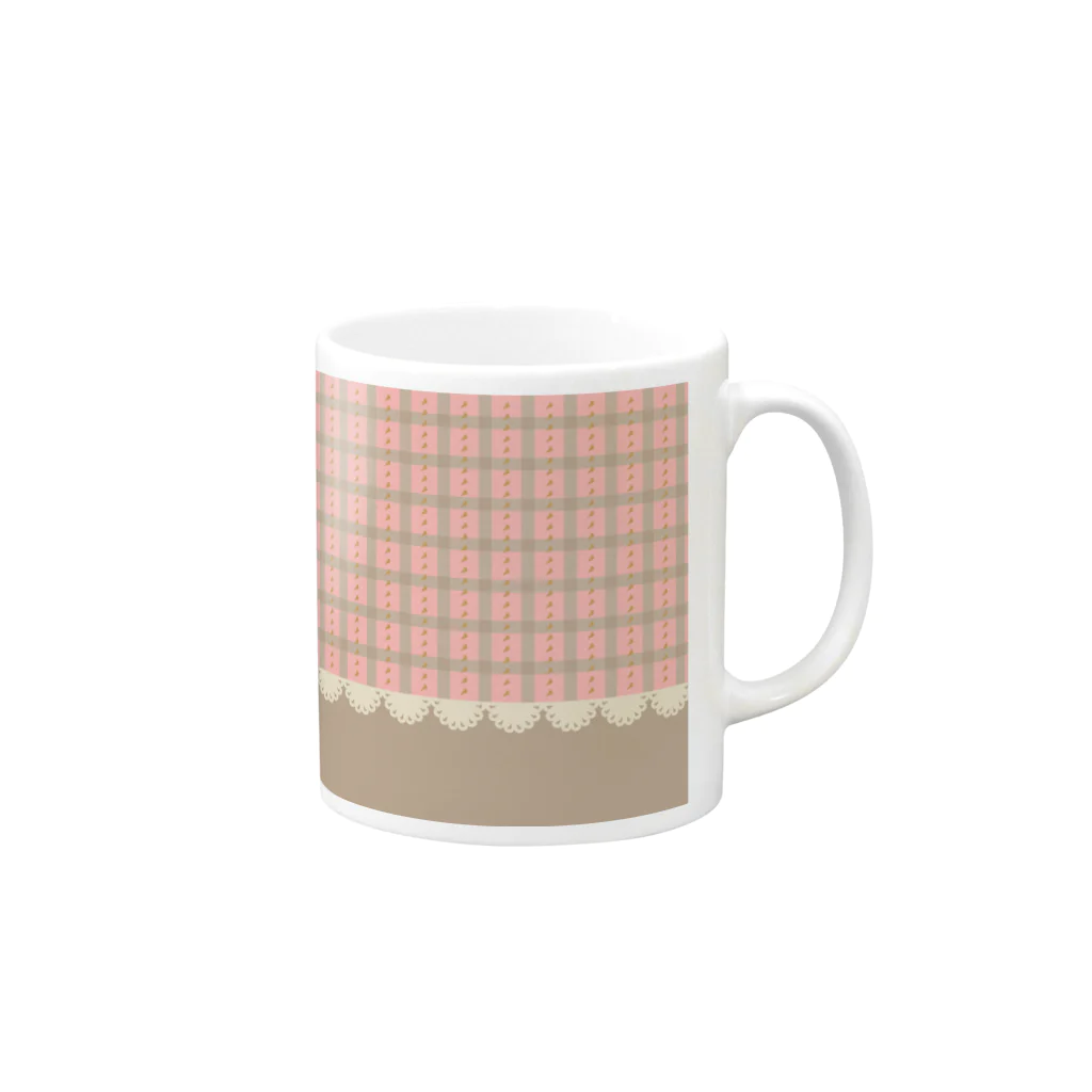 So湖いらの「びわこチェックレース柄」マグカップ Mug :right side of the handle