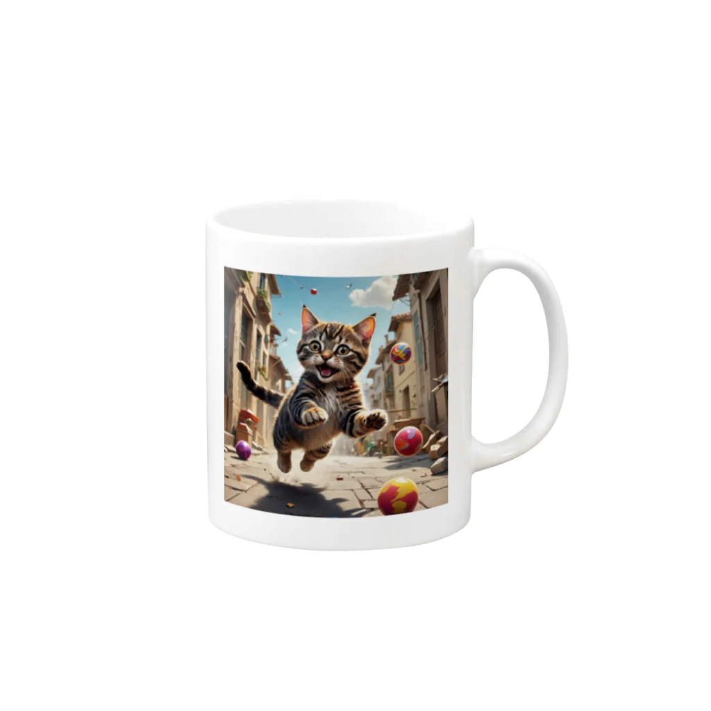 Ten117の遊ぶ子猫 Mug :right side of the handle