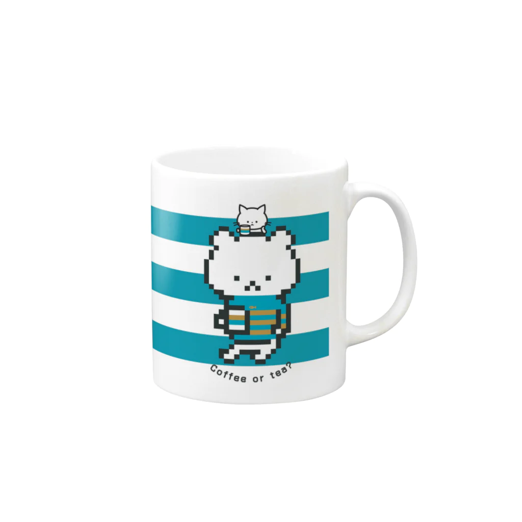 〇〇とネコの何かを飲むドット絵クマとネコ Mug :right side of the handle