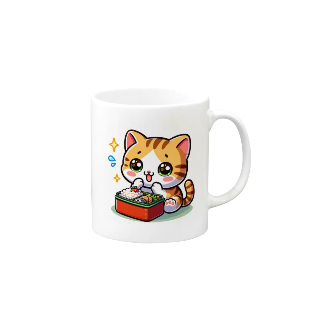 子猫カーニバルの子猫のお弁当タイム Mug :right side of the handle