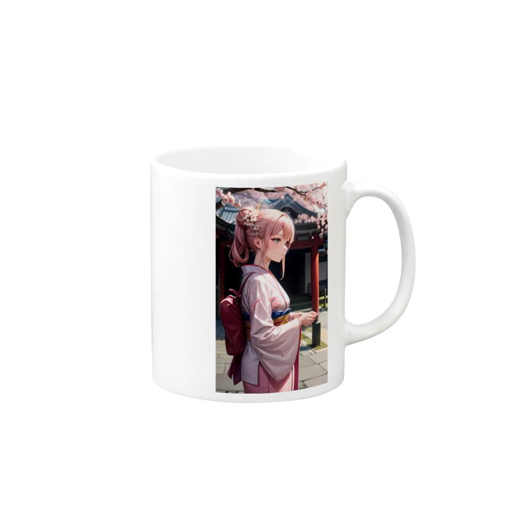 kimono_musume  AI artのscene4 Mug :right side of the handle