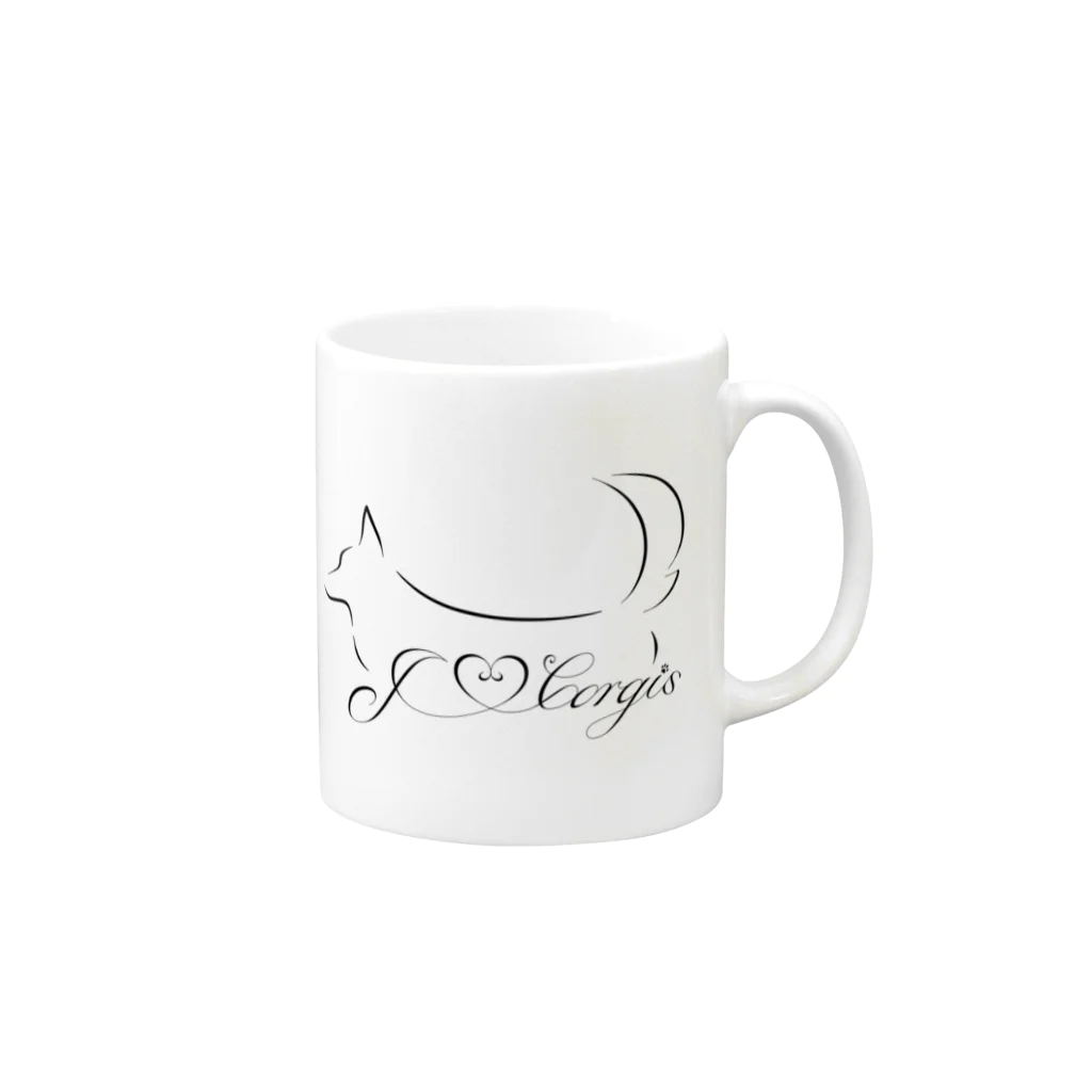 ORCATのI Love Corgis 尻尾あり（ロゴブラック） Mug :right side of the handle