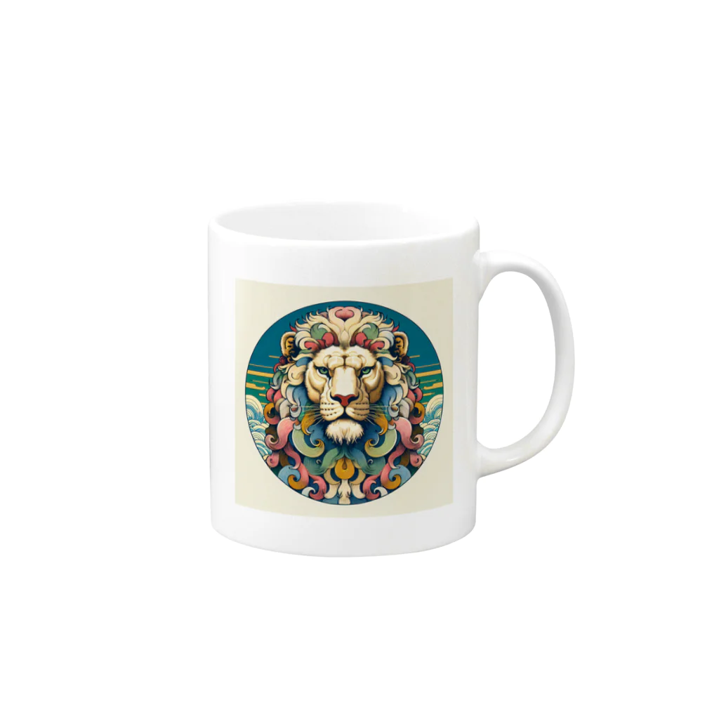 chaochao0701の浮世絵風　ライオン（顔）"Ukiyo-e style lion (face)."  "浮世繪風格的獅子（臉）。" Mug :right side of the handle