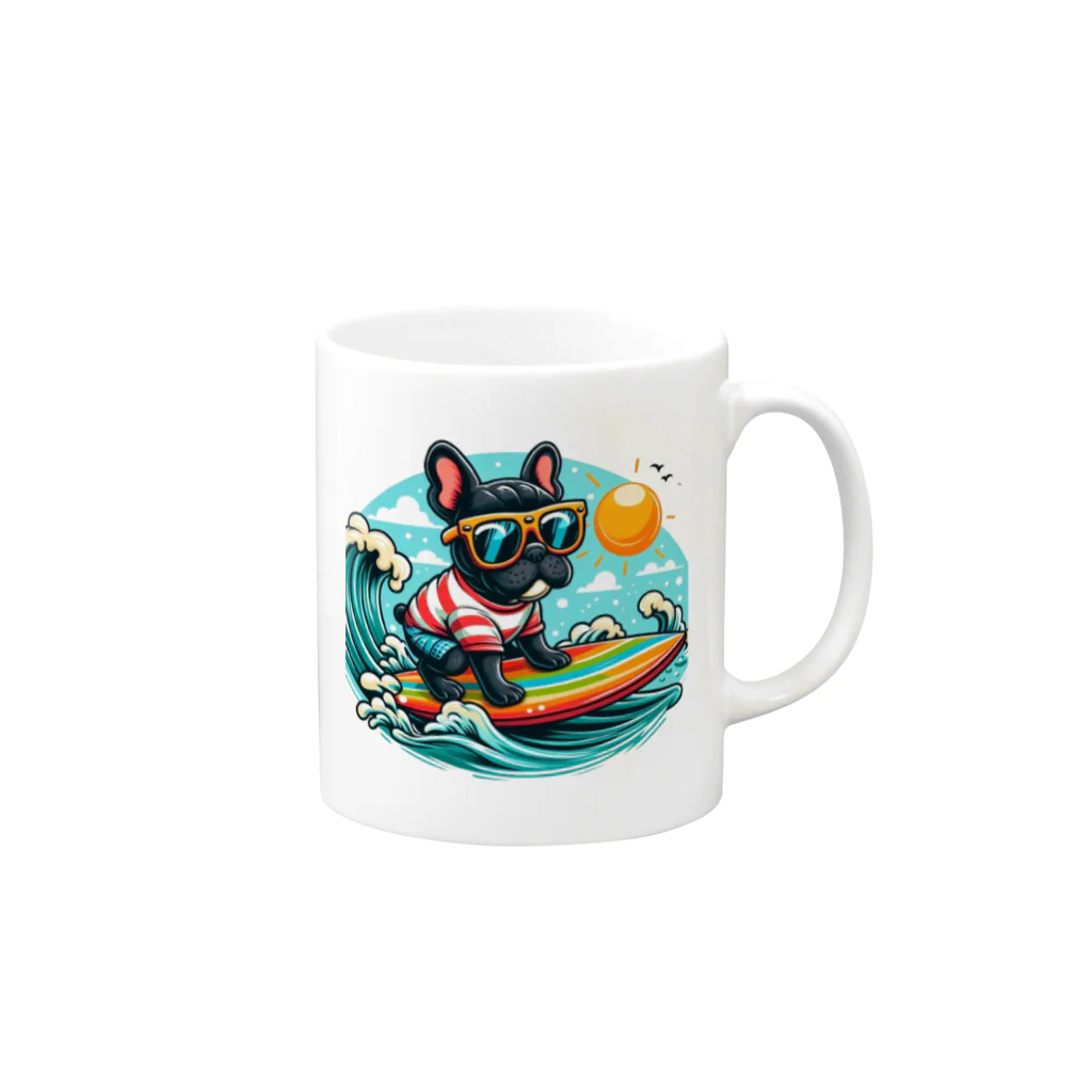 Surfing Dogの波乗りフレンチブルドッグ Mug :right side of the handle