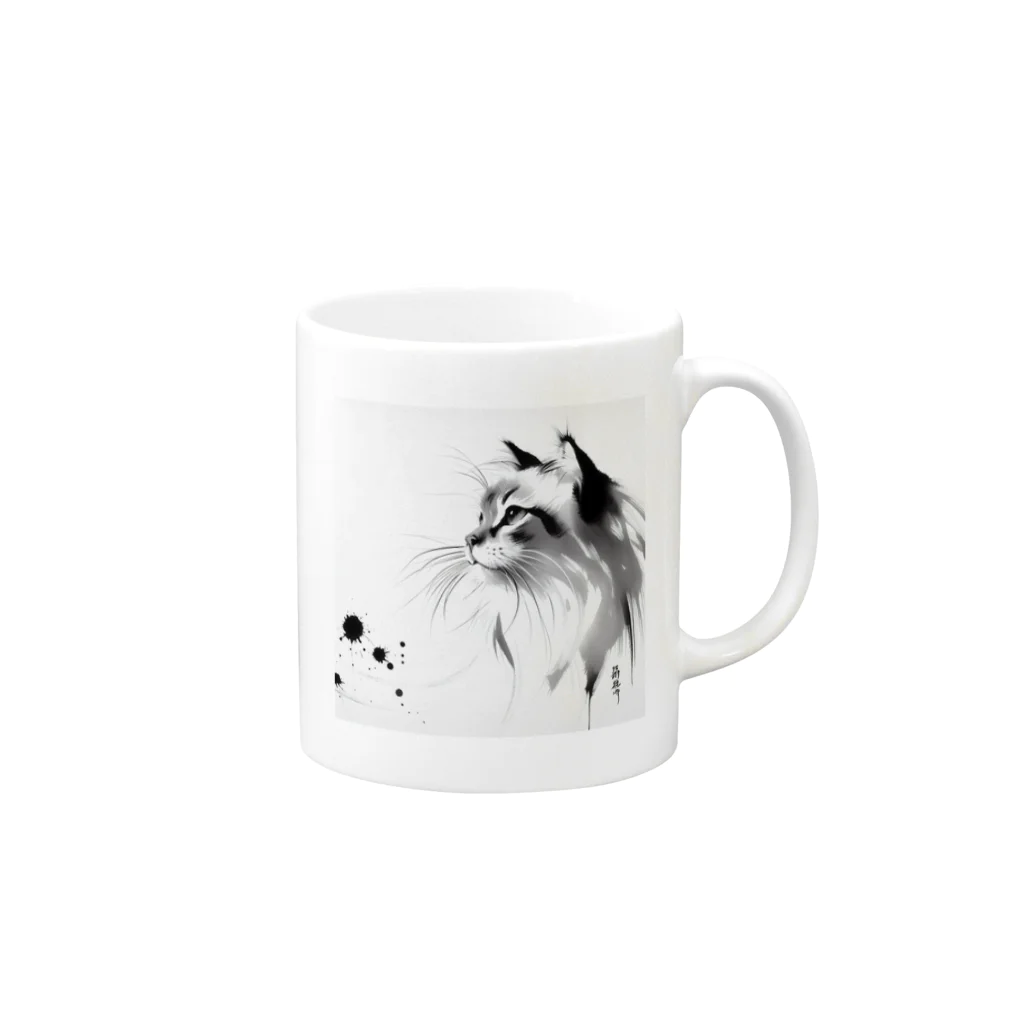 西野んカンパニーの水墨画風猫  １ Mug :right side of the handle