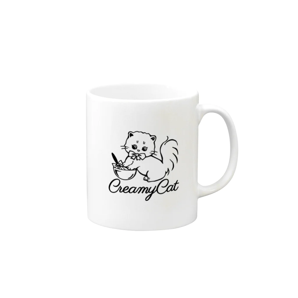 お砂糖と白い猫　creamy catのcreamy catの白猫ちゃん Mug :right side of the handle