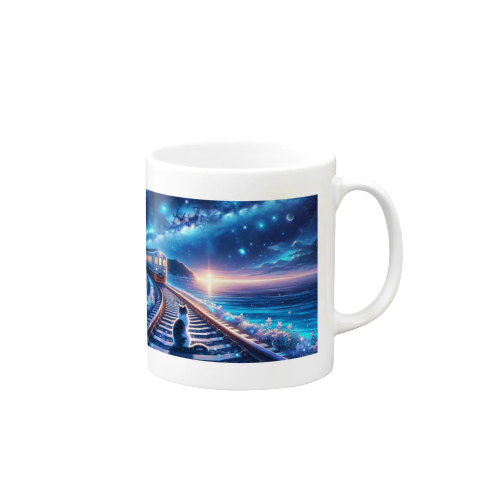 space catの銀河鉄道の猫 Mug :right side of the handle