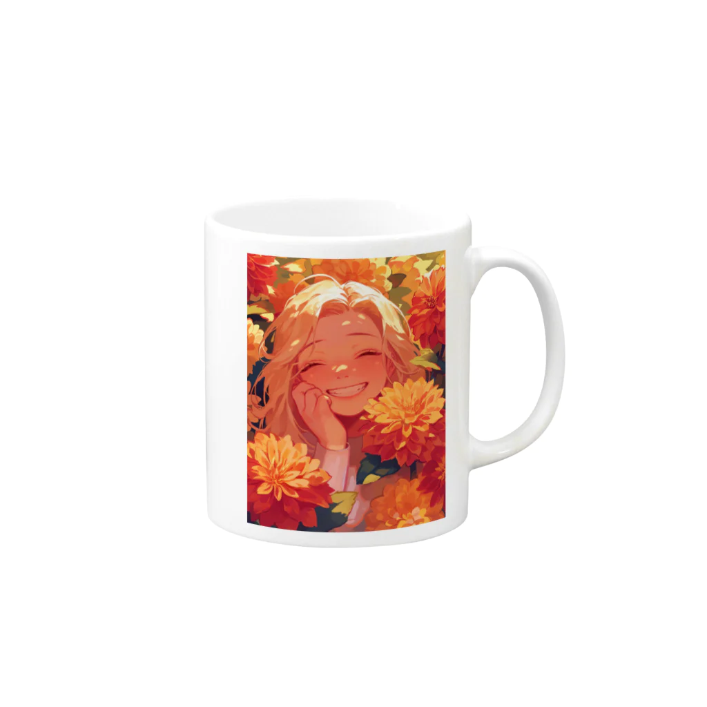 AQUAMETAVERSEのダリアの花の中の笑顔　なでしこ1478 Mug :right side of the handle