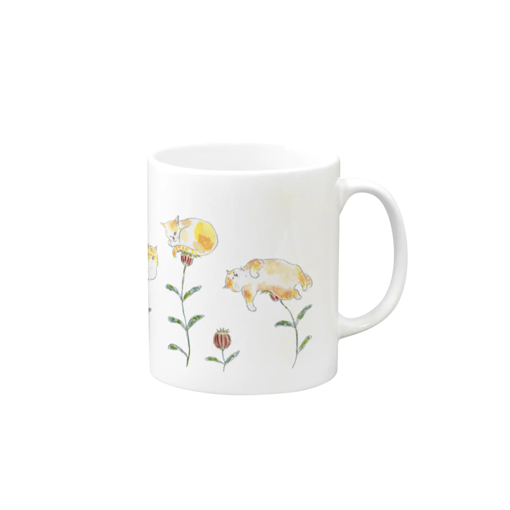 トコロコムギのおひるねお花にゃんこ Mug :right side of the handle