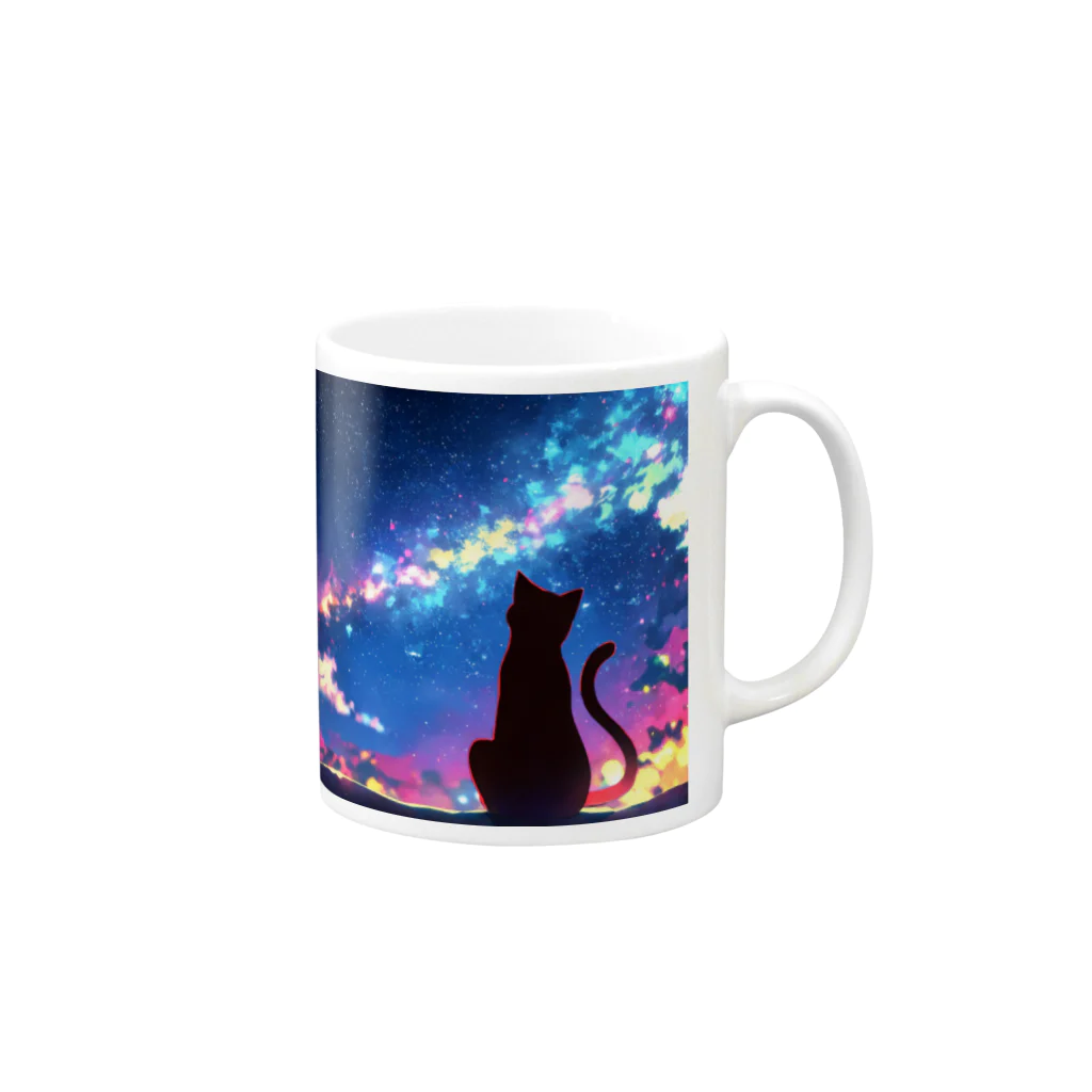 猫との風景の風景_星空と猫001 Mug :right side of the handle