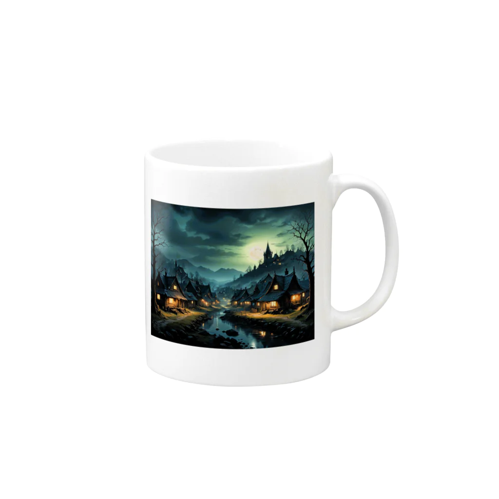 studio eizoの夜に輝く美しい村の光景 Mug :right side of the handle