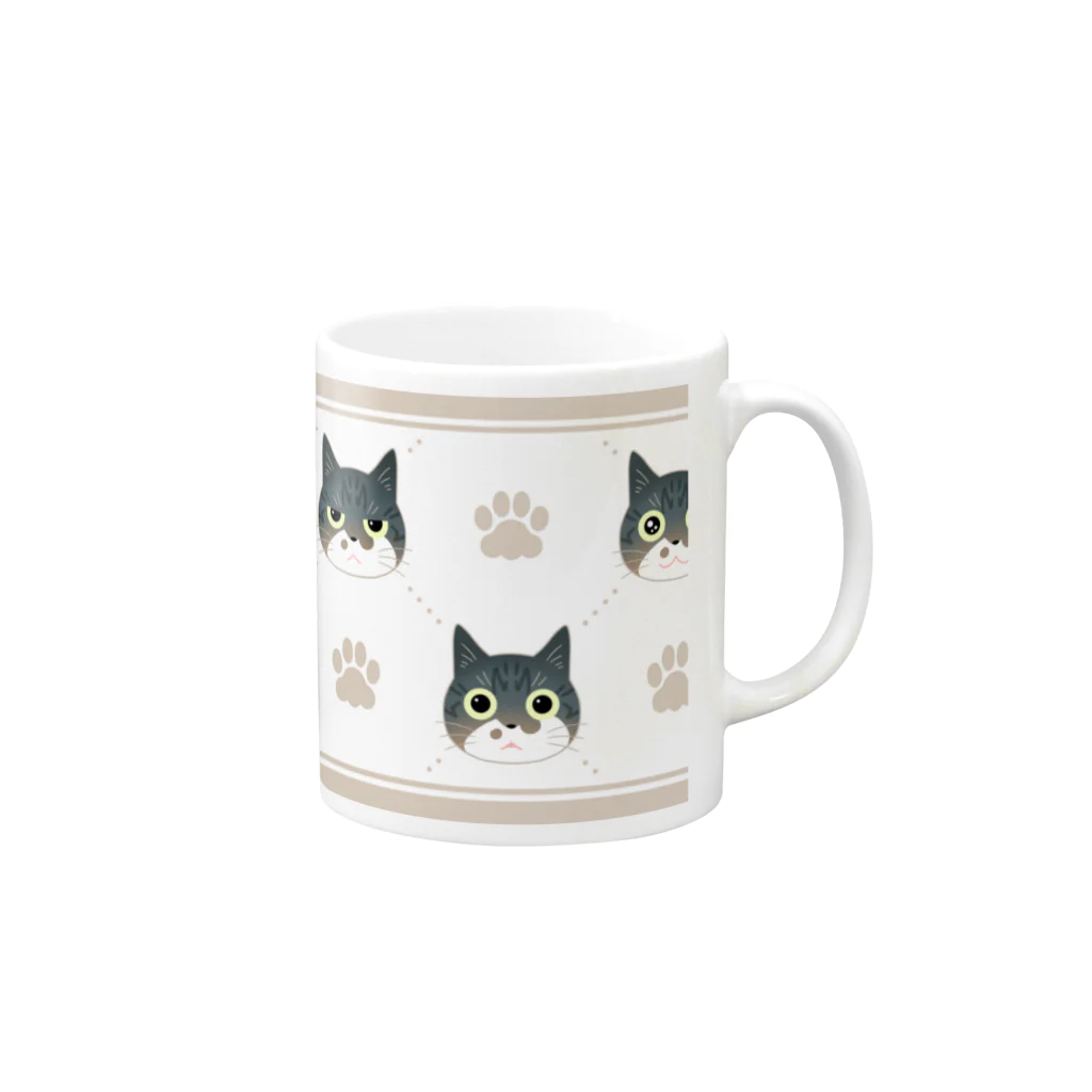 サバ白雑種猫のなめこちゃん屋のなめこちゃんマグカップ（パターン茶） Mug :right side of the handle