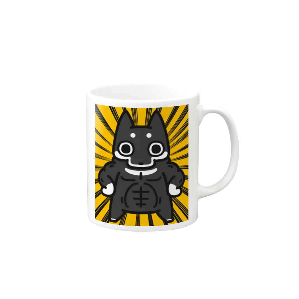 【しばし柴犬屋】のムキムキマッスル黒柴犬(黄色 Mug :right side of the handle