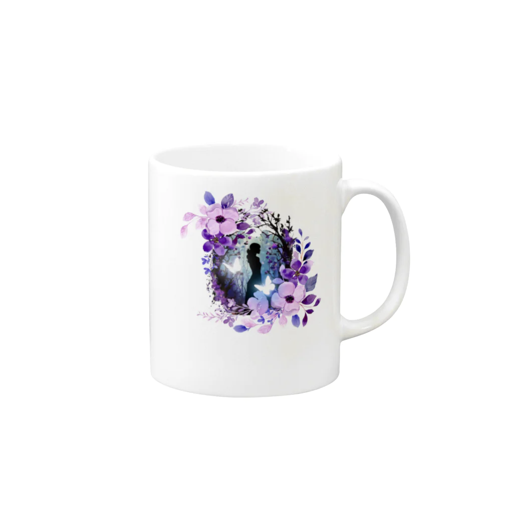 Mellow-Skyの紫の花と影 Mug :right side of the handle