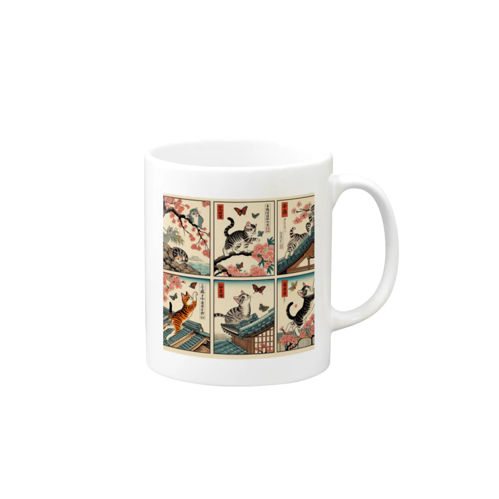 猫LOVE items Noahの猫LOVE items 鯖虎　雉虎 Mug :right side of the handle