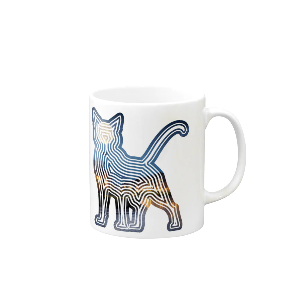 猫との風景の風景_夜景と猫002 Mug :right side of the handle