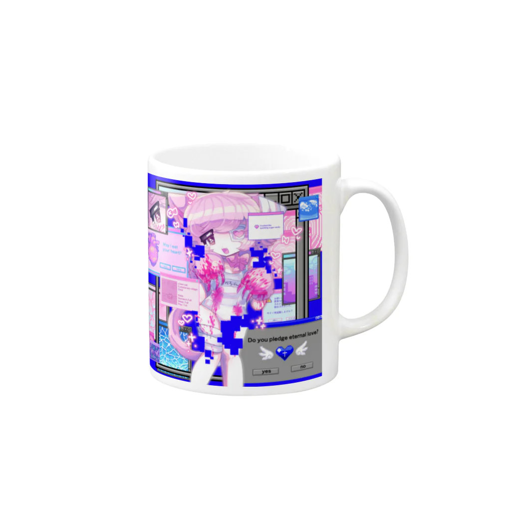 ムラサキゲジゲジのオンラインショップのマカロン ぐちゃぐちゃサイバー Mug :right side of the handle