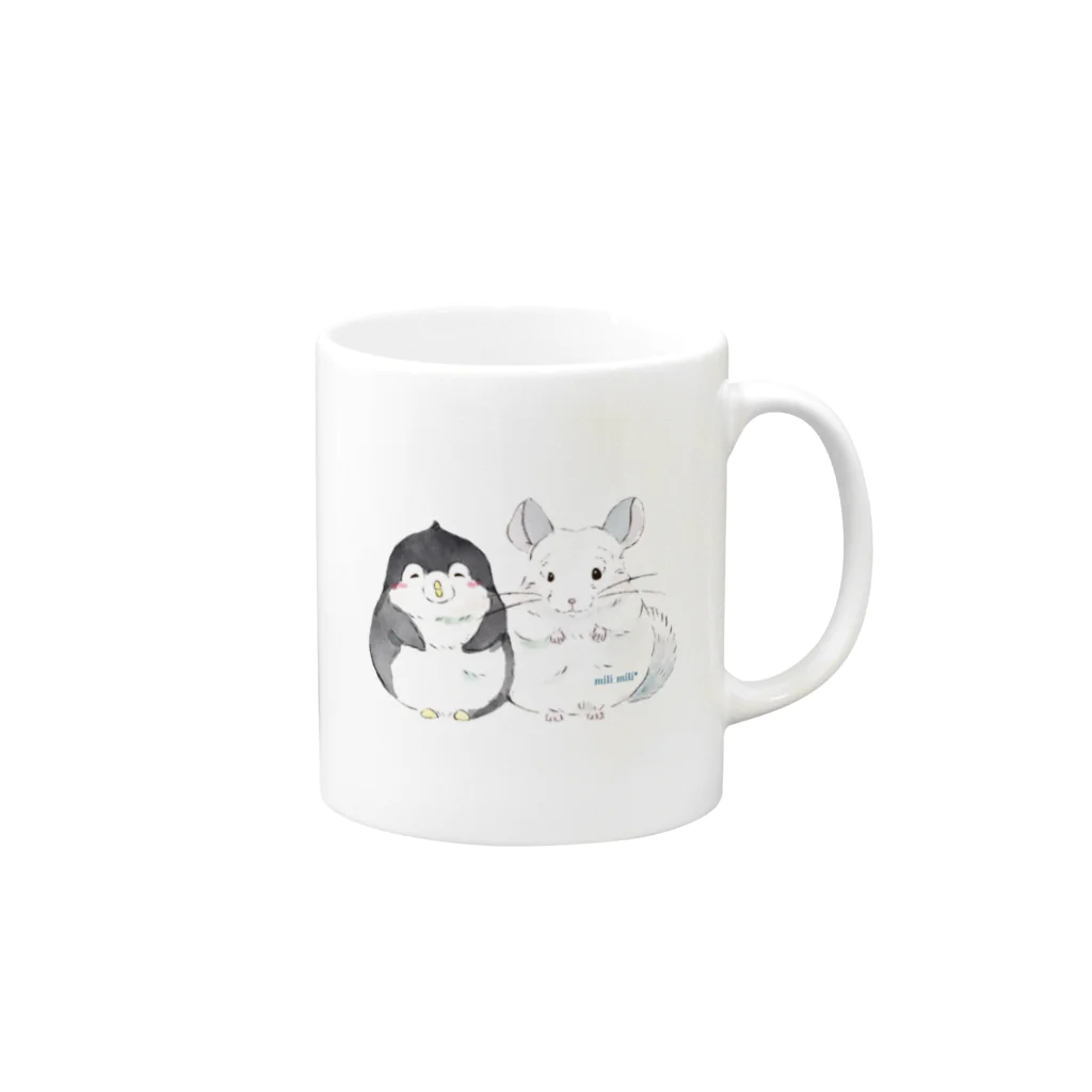 ぽこじろう雑貨店  mili mili (ミリミリ)のチンチラとペンギン Mug :right side of the handle