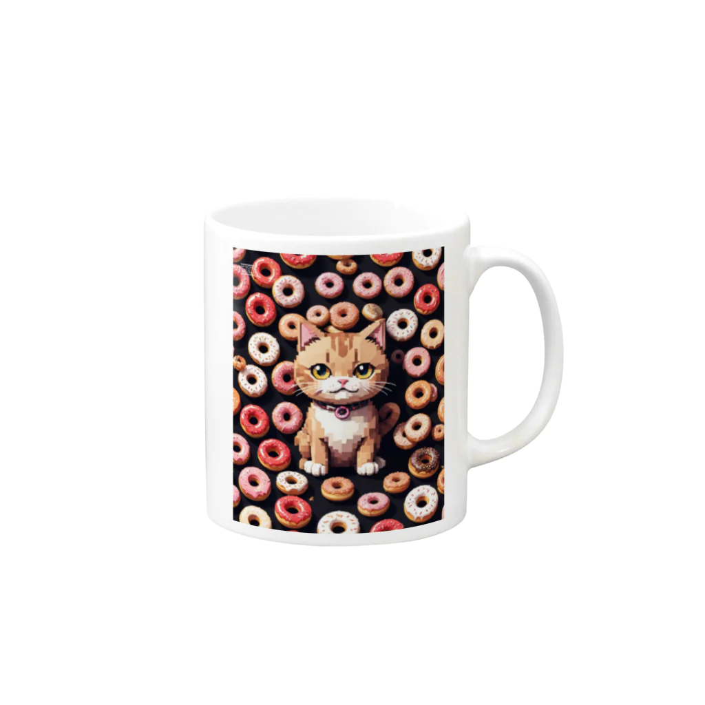 メロンパン猫のドーナツ溢れる猫 Mug :right side of the handle