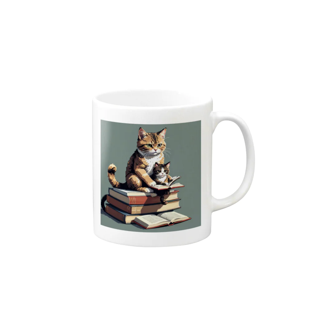 三毛猫shopの本を読む猫 Mug :right side of the handle