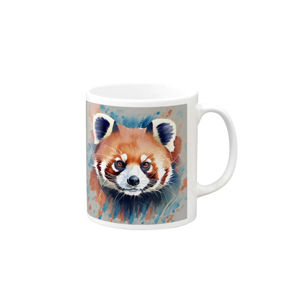 WithRedPandaの水彩風レッサーパンダ Mug :right side of the handle