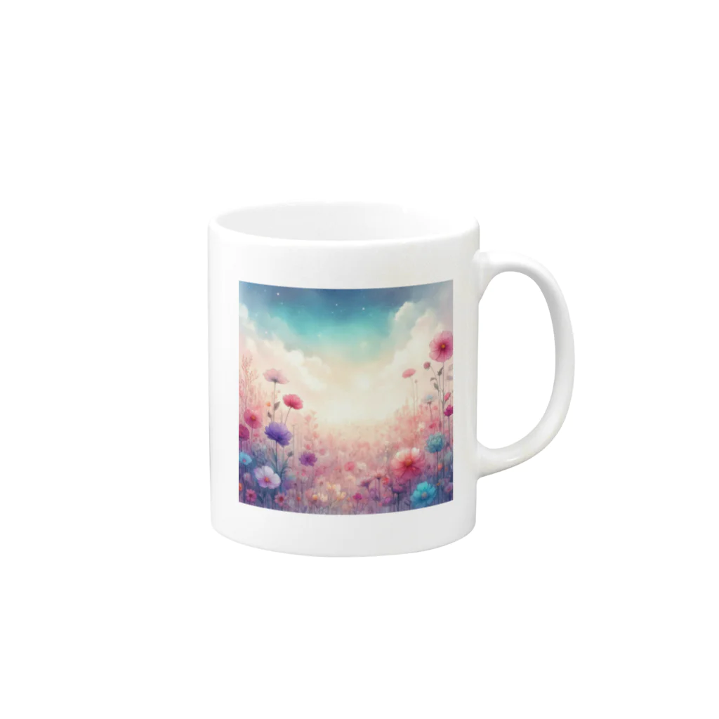 花とイロドリ。の水彩タッチの花畑 Mug :right side of the handle