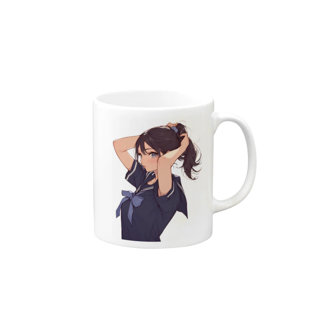 AQUAMETAVERSEのポニーテールがセクシーな女の子　BLUE PLUM  691 Mug :right side of the handle