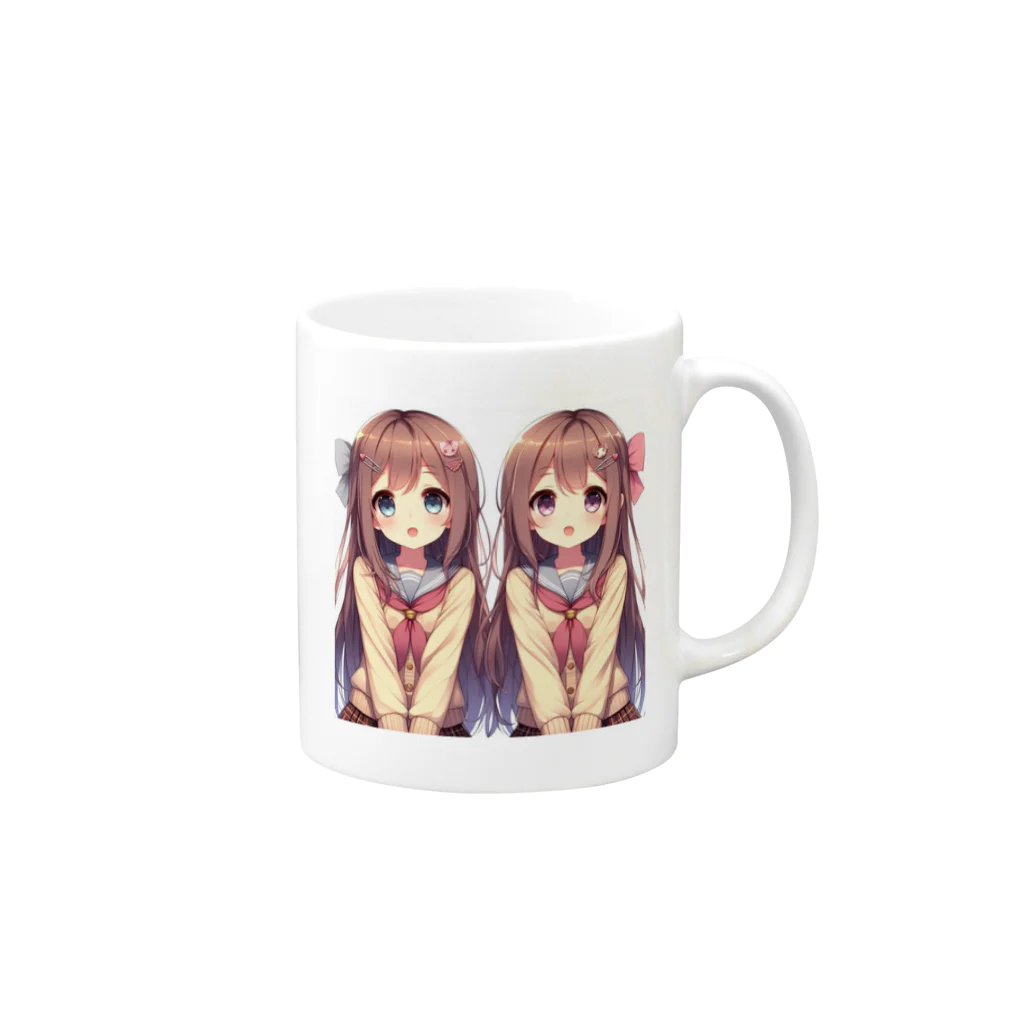 seigi2oo2の愛らしい可愛い双子の姉妹 Mug :right side of the handle