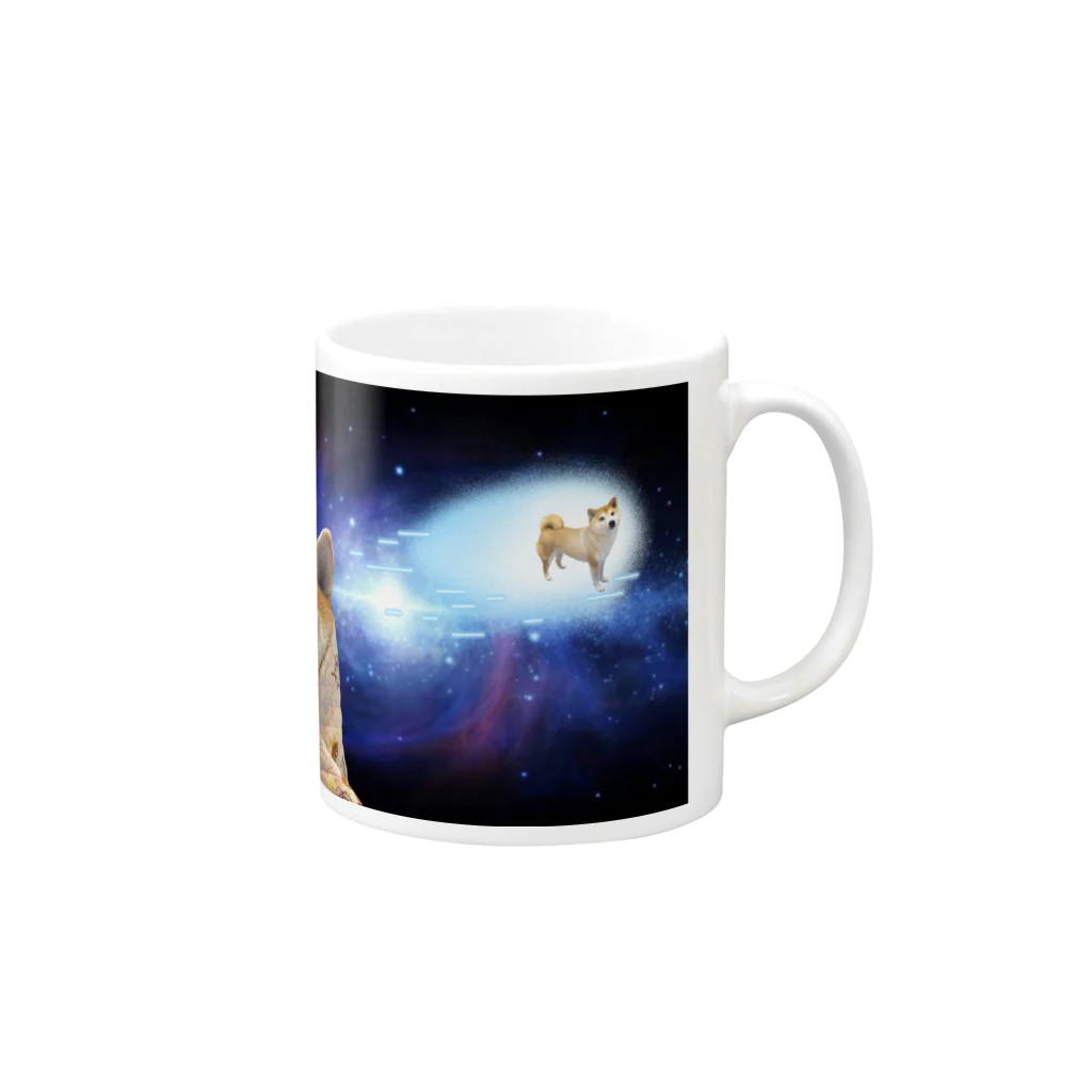 はらぺちーの【雨宿り雑貨店】の宇宙犬 (うちの柴犬さくら) Mug :right side of the handle