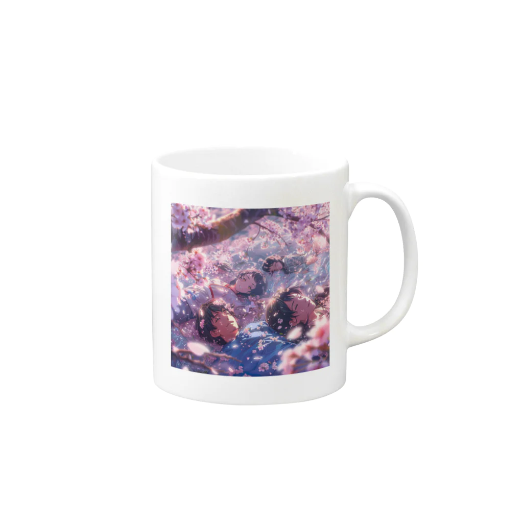 AQUAMETAVERSEの桜の花の木の下で昼寝をする家族　なでしこ1478 Mug :right side of the handle