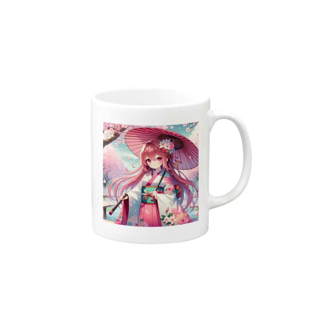 AIキャラつく〜るの桜の精 - 和モダン Mug :right side of the handle