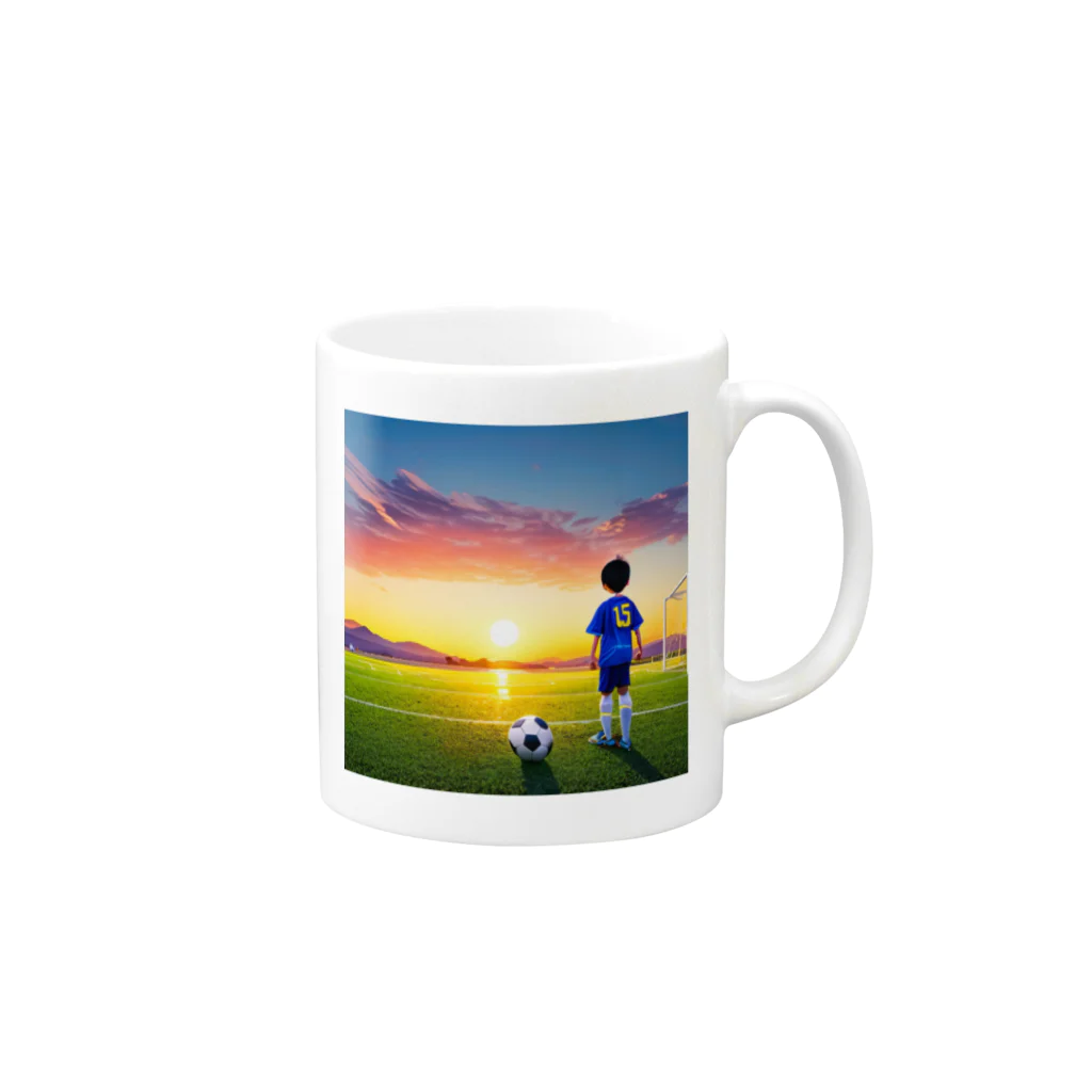 musashiyaの夕日とサッカー少年 Mug :right side of the handle