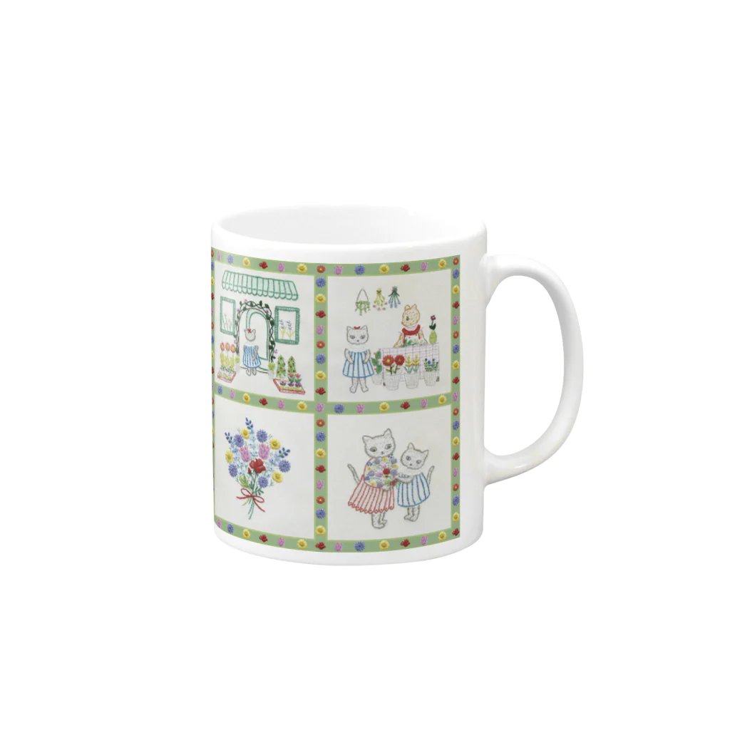 刺繍画家Marronのお店のこねこ花屋へ行く Mug :right side of the handle