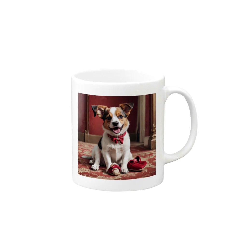 ワンニャンのスリッパを持ち出している犬 Mug :right side of the handle