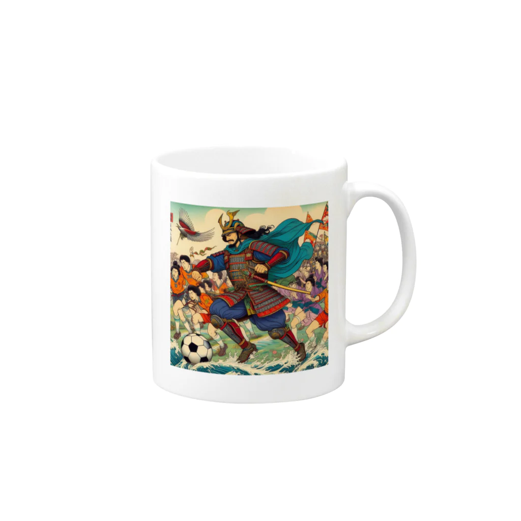 日本の風景 COOL JAPANの日本の昔と今が混在した光景:サッカーに興じる戦国武将、Japanesescenery:Sengoku warlords enjoying soccer Mug :right side of the handle