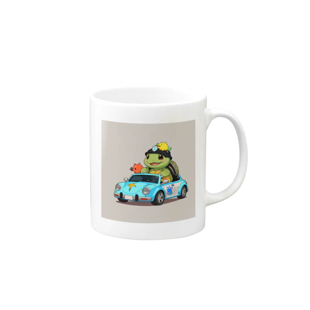 ganeshaのおもちゃのパトカーでかわいいカメに会おう Mug :right side of the handle