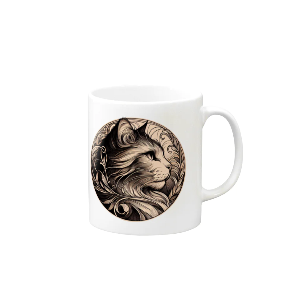 猫の世界のミュシャ猫シリーズ1 Mug :right side of the handle