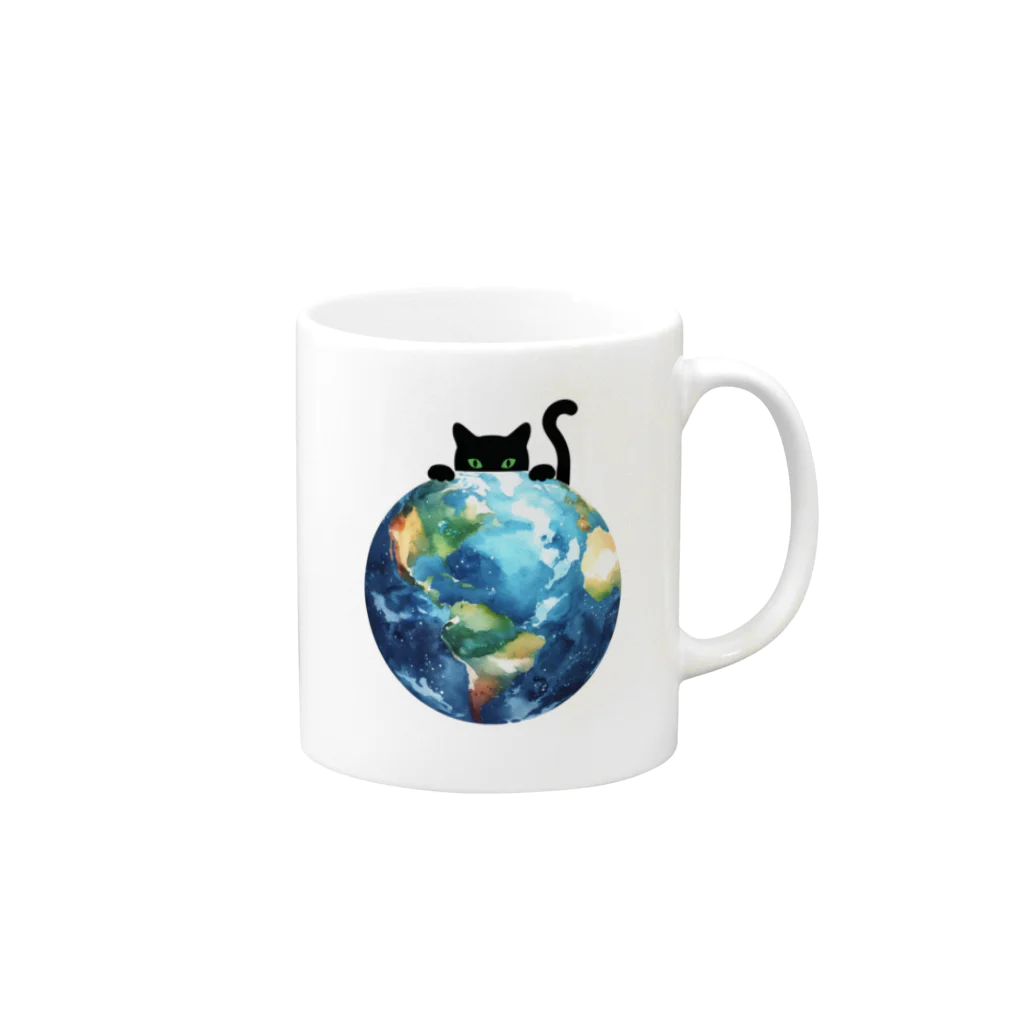 amecatsの地球と黒猫 Mug :right side of the handle