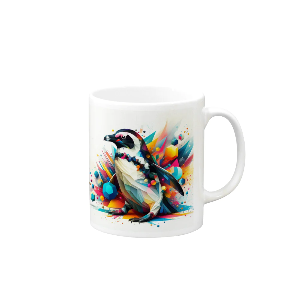 hoshi-monodakeのカラフルアート ペンギン Mug :right side of the handle