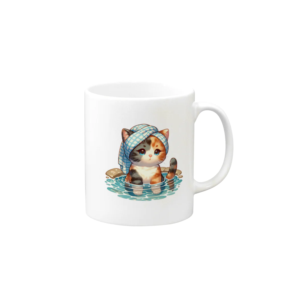 さざれいしの三毛猫さんの入浴 Mug :right side of the handle