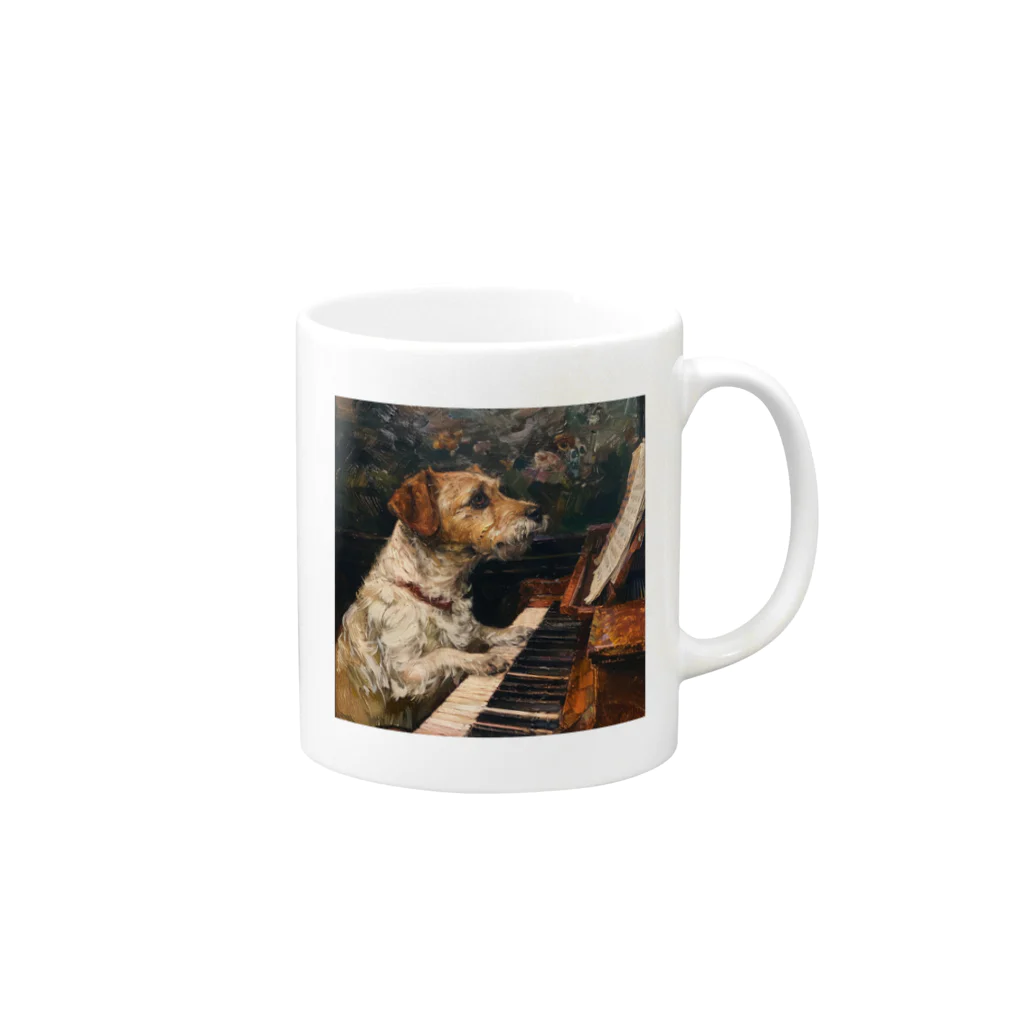 SSparrowのピアノを弾く犬 Mug :right side of the handle