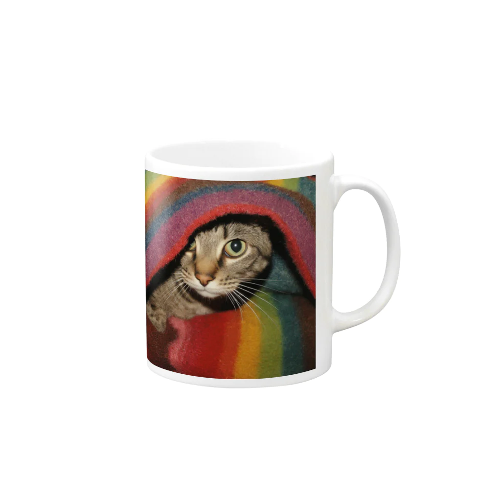 【生涯独身】僕と♀猫アテナのブランケット猫 Mug :right side of the handle