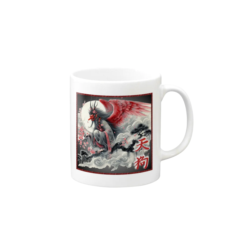 大正ロマン・昭和モダンの日本の妖怪　天狗の墨絵 Mug :right side of the handle