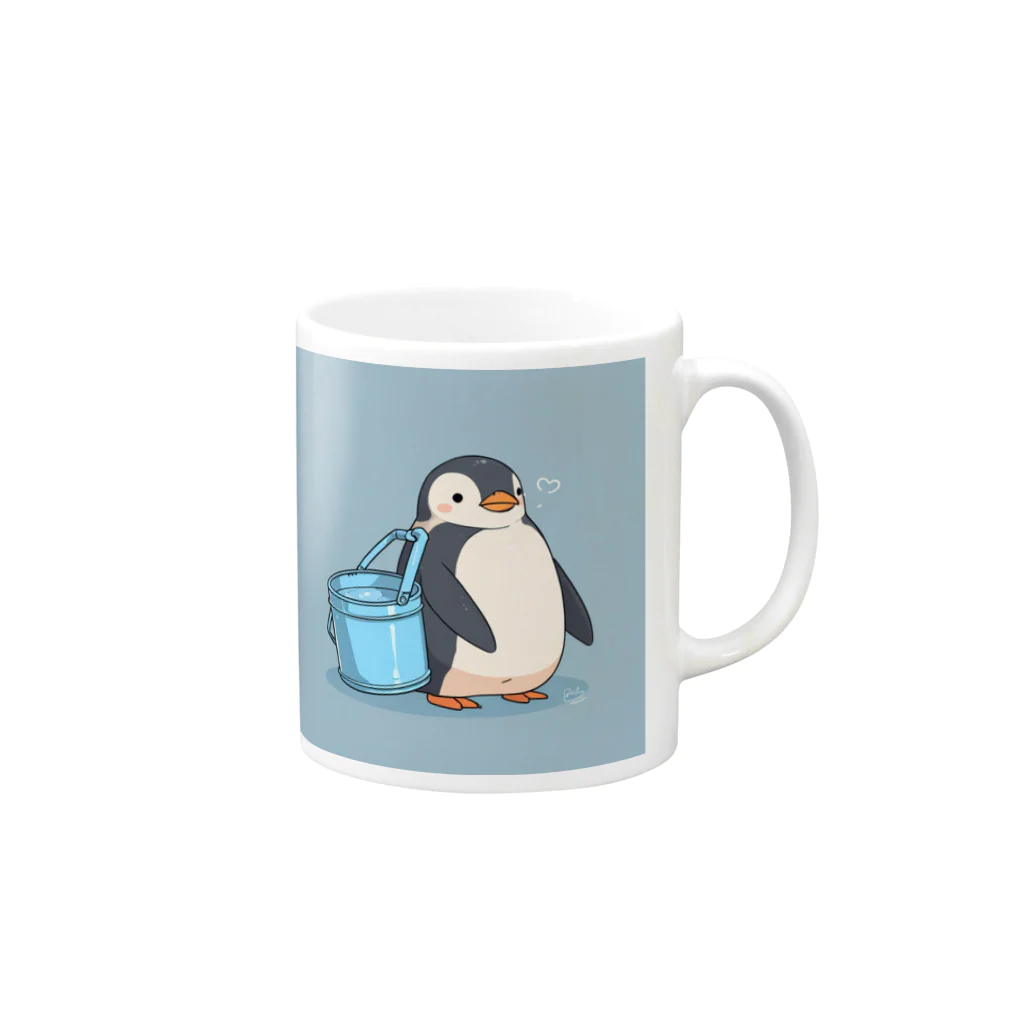 ganeshaのかわいいペンギンとおもちゃのバケツ Mug :right side of the handle