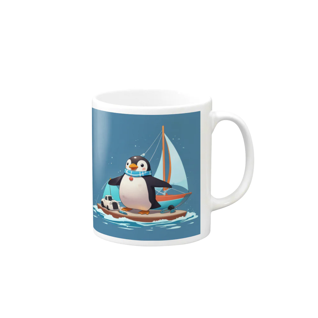 ganeshaのおもちゃのヨットでかわいいペンギンに出会おう Mug :right side of the handle