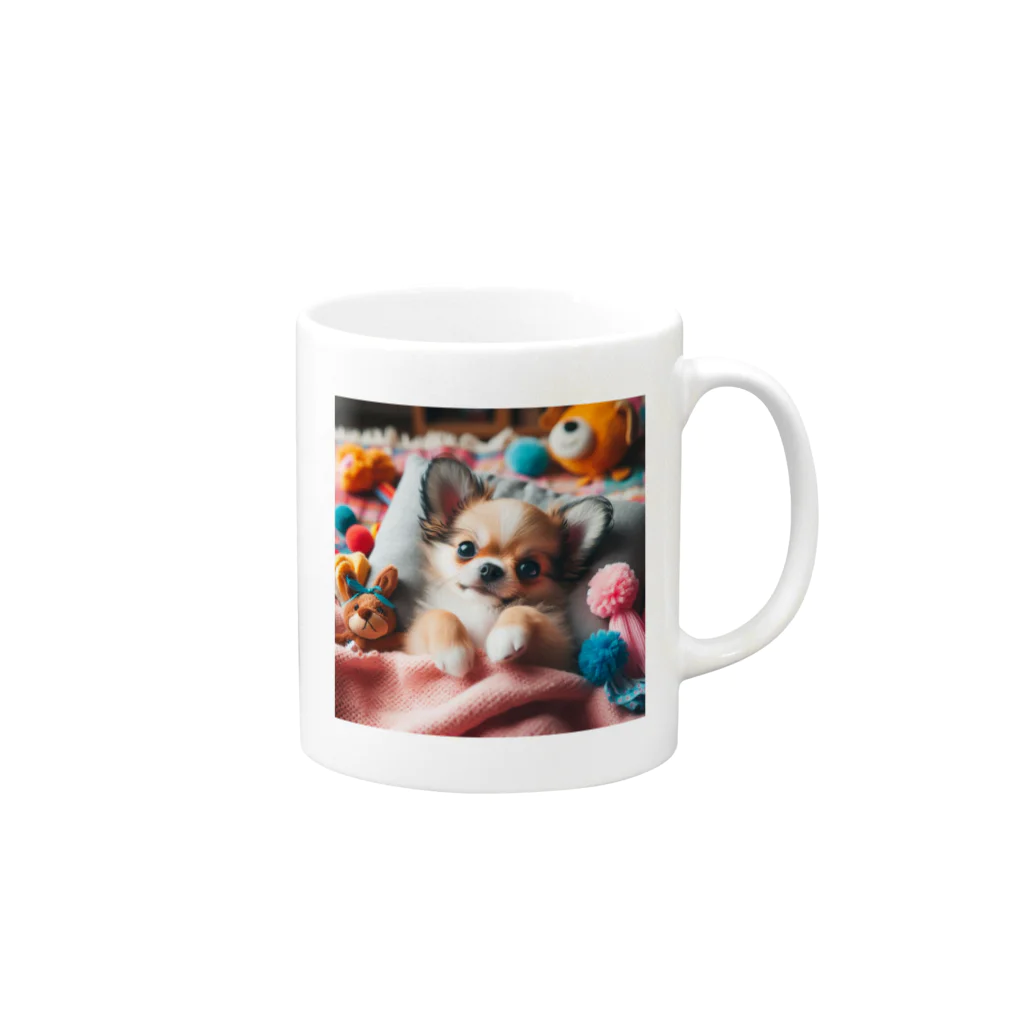 シュシュの部屋のベッドのチワワ （犬、わんちゃん） Mug :right side of the handle