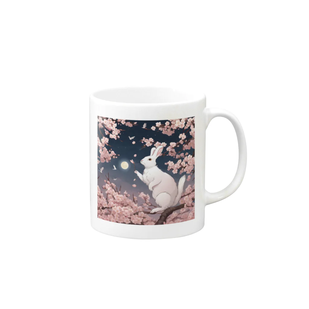 かるるんショップの桜とうさぎとお花見と Mug :right side of the handle