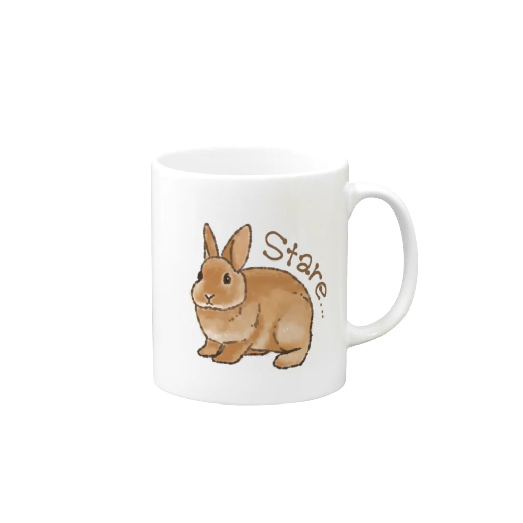 ゆるい生き物イラストグッズの見つめるうさぎ Mug :right side of the handle